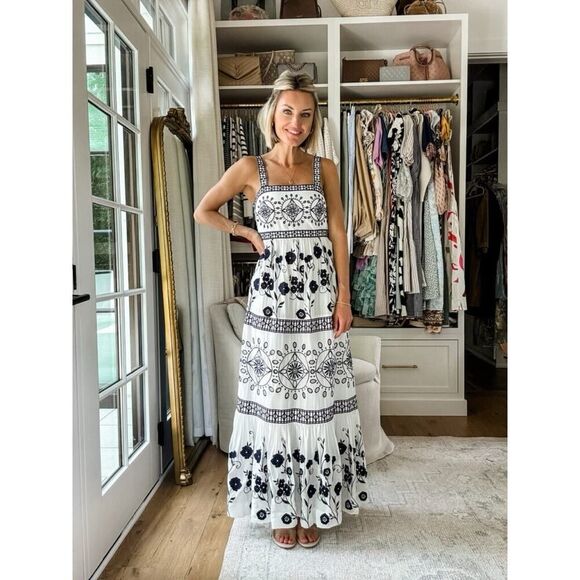 Karen Millen Floral & Geo Embroidered Cutout Maxi Dress US 8 NWT Cotton - Picture 8 of 13